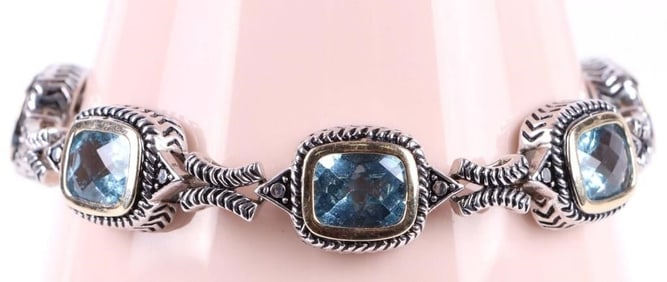 14K GOLD & STERLING SILVER 12.0CTW TOPAZ BRACELET