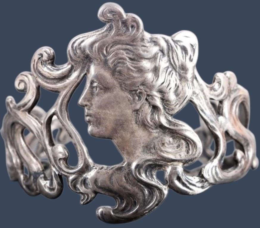 ANTIQUE ART NOUVEAU STERLING SILVER CUFF BRACELET (1 of 5)