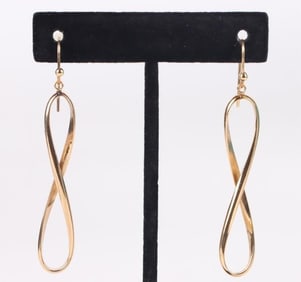 10K YELLOW OLD INFINITY DANGLE LADIES EARRINGS
