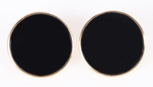 14K YELLOW GOLD BLACK ONYX LADIES EARRINGS