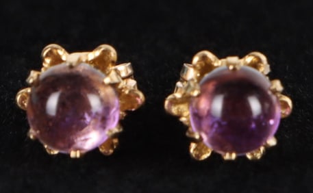 14K YELLOW GOLD AMETHYST STUD LADIES EARRINGS