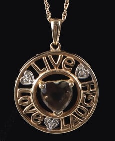 10K YELLOW GOLD CITRINE LIVE LAUGH LOVE NECKLACE