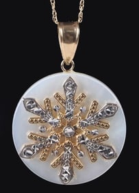 10K YELLOW & WHITE GOLD MOP SNOWFLAKE NECKLACE
