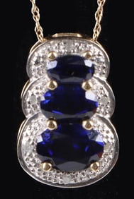 10K YELLOW GOLD BLUE SAPPHIRE DIAMOND NECKLACE