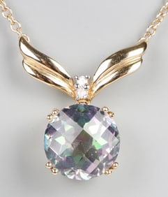 10K YELLOW GOLD MYSTIC TOPAZ & DIAMOND NECKLACE
