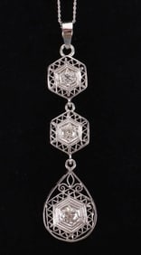 0.35CTW DIAMOND 14K WHITE GOLD FILIGREE NECKLACE