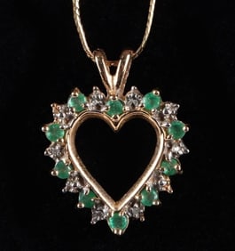 10K GOLD EMERALD DIAMOND PENDANT W/ 14K NECKLACE