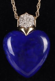 LAPIS HEART DIAMOND 14K YELLOW GOLD NECKLACE