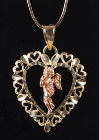 14K YELLOW & ROSE GOLD CHERUB PENDNAT & NECKLACE