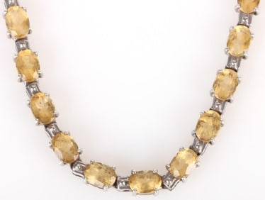 34.5CTW YELLOW CITRINE STERLING SILVER NECKLACE