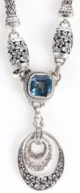 SARDA DESIGNER STERLING MYSTIC QUARTZ NECKLACE: Sarda designer sterling silver mystic blue quartz ladies necklace.Stone Type: QuartzWeight: 52.30 GramsSize: 20" LengthCondition: Very fine.