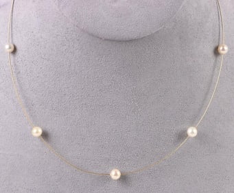 DAINTY STRING-PEARL 14K YELLOW GOLD NECKLACE