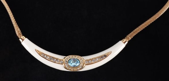 VTG CHRISTIAN DIOR GOLD TONE ENAMEL BAR CHOKER