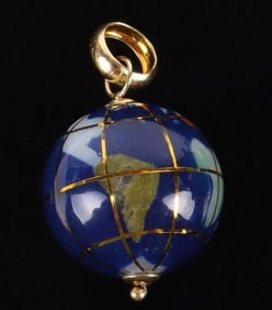 14K GOLD MICHAEL ANTHONY LAPIS GLOBE PENDANT