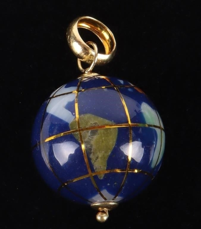 14K GOLD MICHAEL ANTHONY LAPIS GLOBE PENDANT (1 of 3)