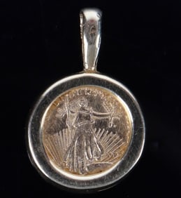 14K YELLOW GOLD PENDANT W/ GOLD EAGLE TRIBUTE COIN
