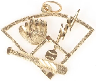 14K YELLOW GOLD BASEBALL-THEMED LADIES PENDANT