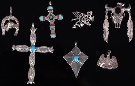 SOUTHWEST STERLING SILVER LADIES PENDANTS - (7)