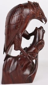 ELICIANO M. HAND-CARVED EAGLE DARK WOOD SCULPTURE
