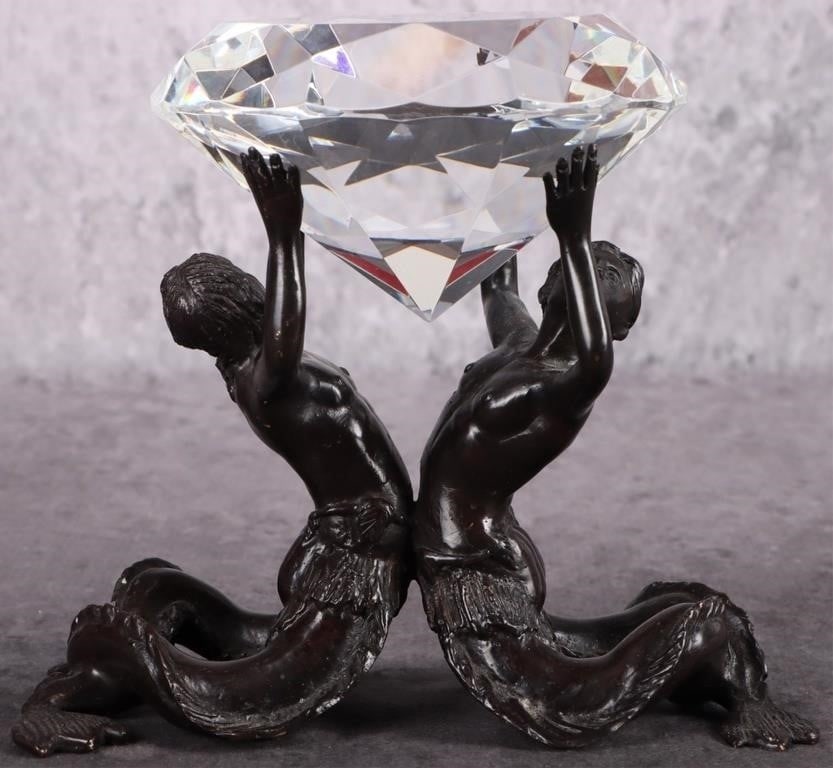 BRONZE MERMAID MEN HOLDING DIAMOND STATUE (1 of 5)