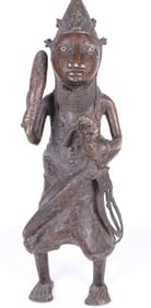ANTIQUE AFRICAN YORUBA WARRIOR BRONZE STATUE
