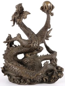 ANTIQUE CHINESE DRAGON BRONZE SCULPTURE