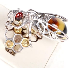 GENUINE AMBER WASP STERLING SILVER RING