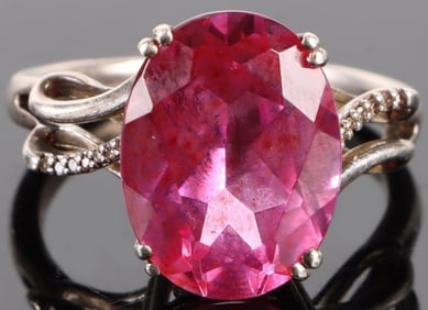 STERLING SILVER PINK RUBY DIAMOND LADIES RING