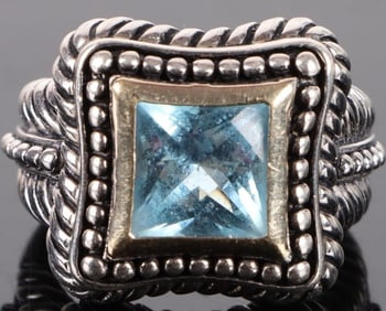 14K GOLD & STERLING SILVER 3.0CT TOPAZ RING