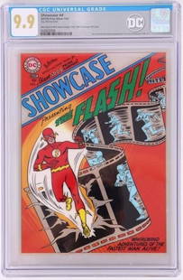 FINE SILVER FOIL SHOWCASE #4 CGC GRADE 9.9 2019: DC Showcase #4 CGC grade 9.9 2019 pure silver foil. Minted by New Zealand Mint, this 35 Gram 0.999 silver foil depicts in fine detail, the cover of the 1956 Showcase #4 comic.Condition: CGC grade 9.9