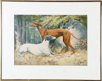 ANTIQUE RARE 1879 A. POPE JR LITHOGRPH GREYHOUNDS