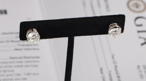 GIA 4.0CTW NATURAL DIAMOND WHITE GOLD EARRINGS