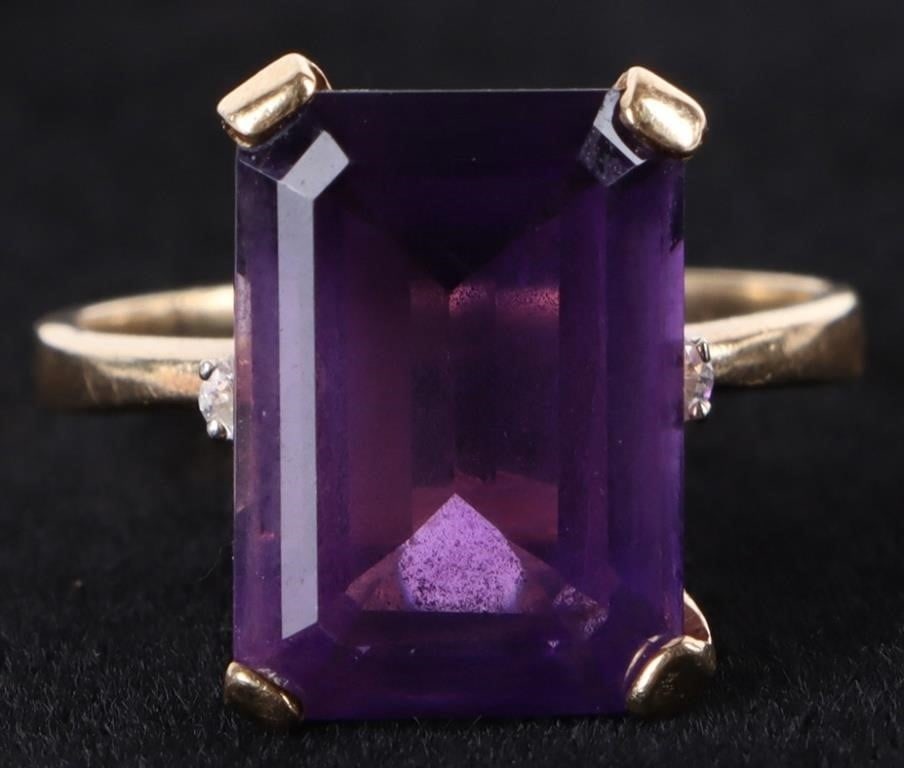 9.0CT AMETHYST & DIAMOND 14K GOLD LADIES RING (1 of 3)