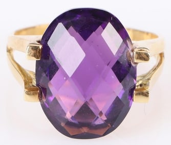 ~12.0CT OVAL AMEHTYST 18K YELLOW GOLD RING