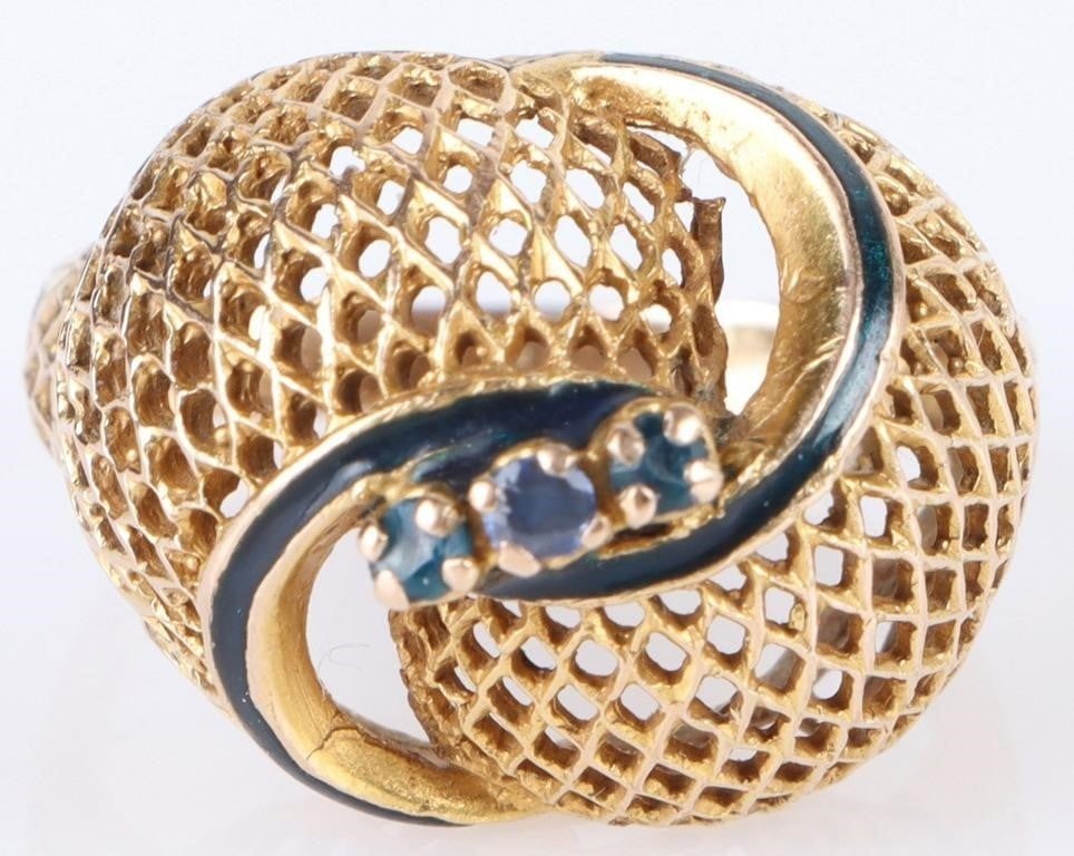 ANTIQUE FILIGREE 18K YELLOW GOLD SAPPHIRE RING (1 of 3)