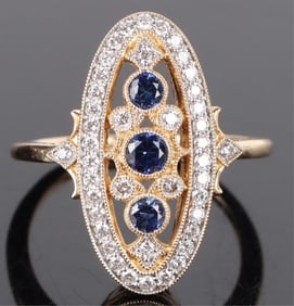 14K YELLOW GOLD DIAMOND SAPPHIRE LADIES RING