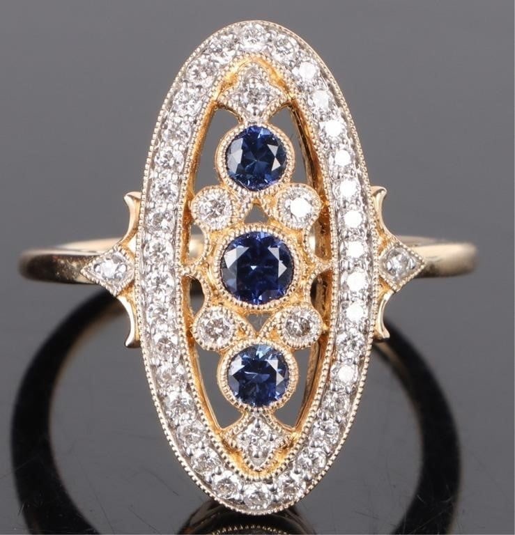 14K YELLOW GOLD DIAMOND SAPPHIRE LADIES RING (1 of 3)