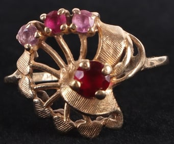 14K YELLOW GOLD RUBY SPINEL LADIES RING