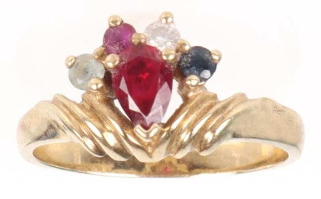 10K YELLOW GOLD MULTI-GEMSTONE LADIES RING (1 of 4)