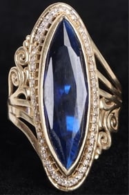 14K YELLOW GOLD MARQUISE CUT SAPPHIRE LADIES RING