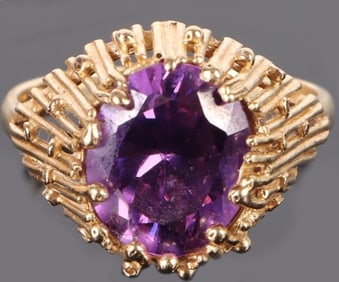 3.5CT PURPLE IOLITE 14K YELLOW GOLD LADIES RING
