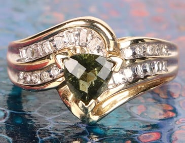 0.50CT TRILLION PRASOLITE DIAMOND 10K GOLD RING