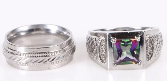 MYSTIC TOPAZ DIAMOND TEXTURED MENS RING SET
