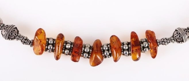 STERLING SILVER SOUTHWEST AMBER NECKLACE