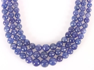 BEADED IOLITE STERLING SILVER CLASPED NECKLACE