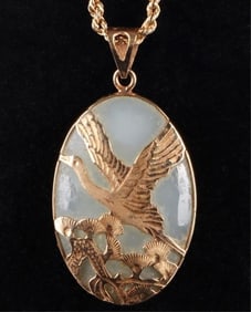 14K YELLOW GOLD NEPHRITE ORIENTAL NECKLACE