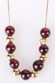 14K NECKLACE WITH GOLD & BURGUNDY SLIDING BEADS