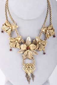 BEAUTIFUL ART NOUVEAU INTRICATE ORCHID NECKLACE