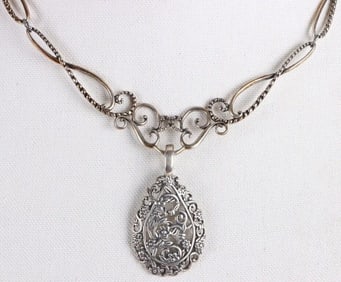 BRIGHTON STERLING SILVER ORNATE LARGE NECKLACE