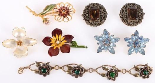 ANTIQUE FASHION FLORAL BROOCH EARRINGS BRACELET